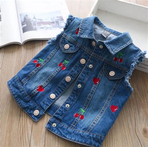 Baby Girl Denim Vests 2018 Fall Kids Vest Cotton Embroidery Cherry Girl