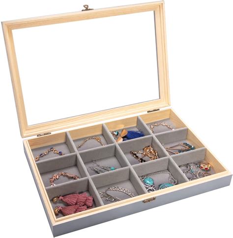 Wooden Jewelry Tray With Lid Jewelry Display Organizer With Removable 12 Grid Jewelry Storage