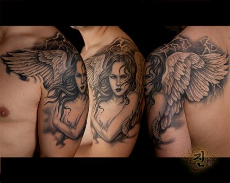 Black And Gray Angel Tattoo By Jin Tattoonow