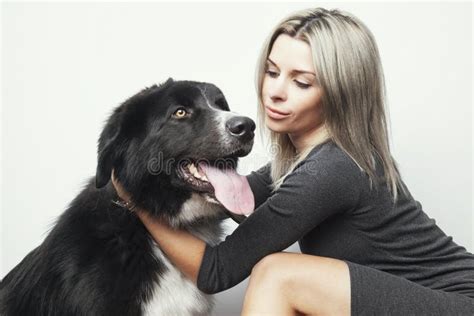 Portrait Of A Beautiful Woman With Her Dog Stock Image Image Of