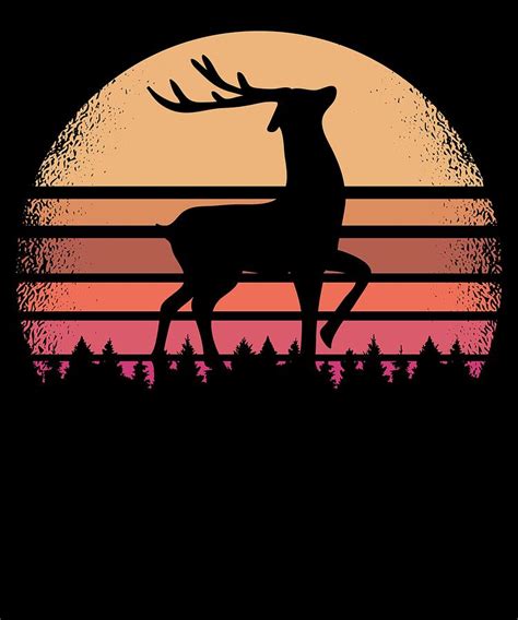 Retro Vintage Deer Sunset Silhouette Forest Nc Digital Art By Cute And