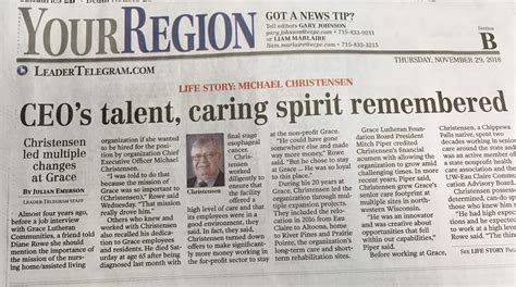 CEO's Talent, Caring Spirit Remembered as Seen in Leader-Telegram