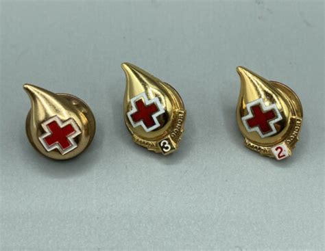 Lot Of 3 American Red Cross Blood Drop Donor Lapel Pins Gold Tone