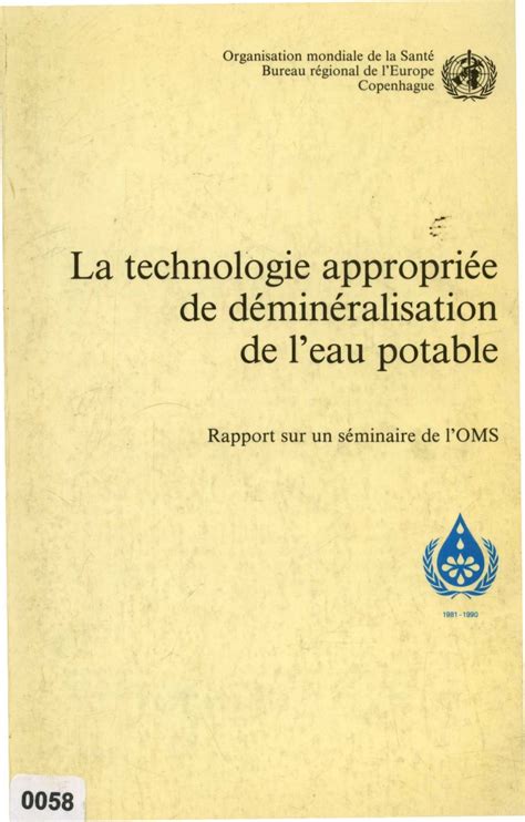 La technologie appropriée de déminéralisation de l'eau potable