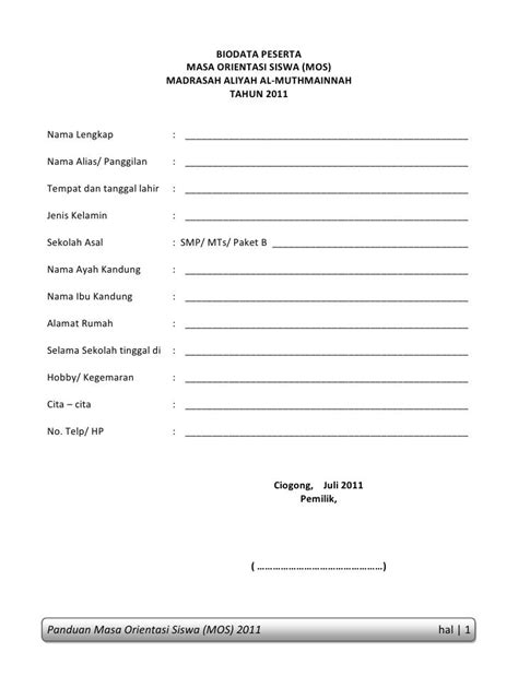Contoh Biodata Siswa Sma Images