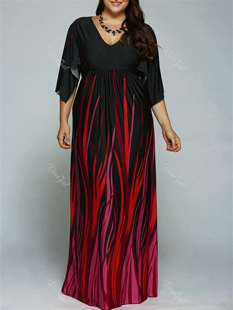 black 4xl a line empire waist printed plus size formal maxi dress with batwing sleeves