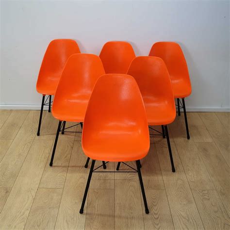 Set Of 6 Orange Chairs By Sam Avedon 1962 Mark Parrish Mid Century Modern