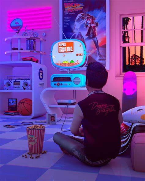 denny busyet dreamlike artwork inspired by 80s 90s aesthetic nostalgia fueled by synthwave