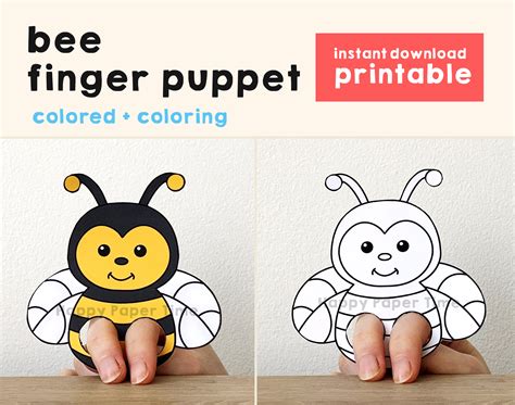 Bee Paper Craft Printable Finger Puppet Template Kids Craft Etsy