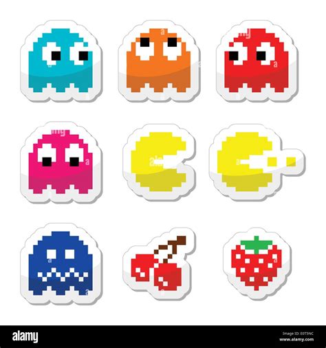 Pacman Y Los Fantasmas De Los 80s Retro Iconos De Juegos De Ordenador