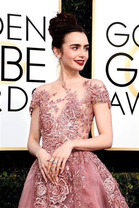 Lily Collins Attends The Golden Globe Awards Ball Gowns Golden