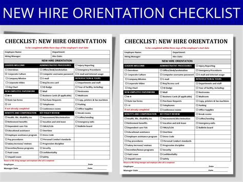 New Hire Orientation Checklist Employee Onboarding Form Hr Templates