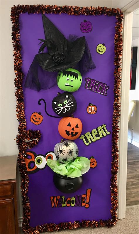 Halloween Classroom Door With Glitter Pumpkins Witch Cauldron Deco