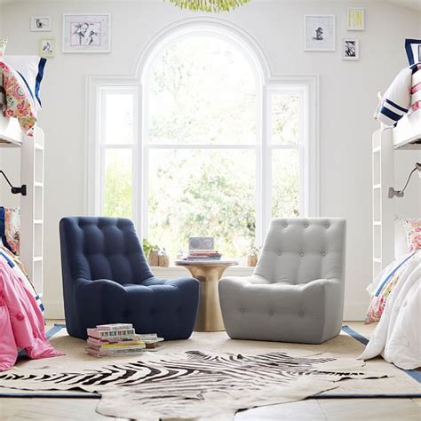 The ariel slipper chair is a beautiful and modern interpretation of the classic design. Navy Linen Modern Slipper Chair | Lounge Chair | Pottery ...