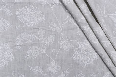 125 Yards Grey Watkins Madhavi Embroidered Drapery Fabric In White On