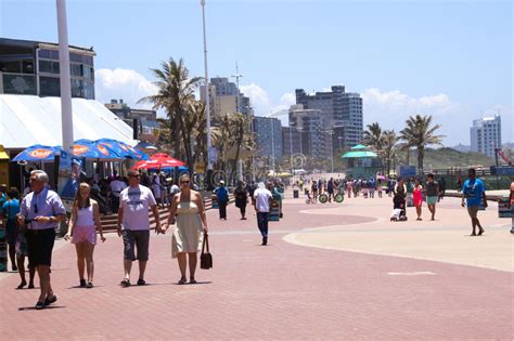 Pedestrians On Promenade Of Durban Beachfront South Africa Editorial