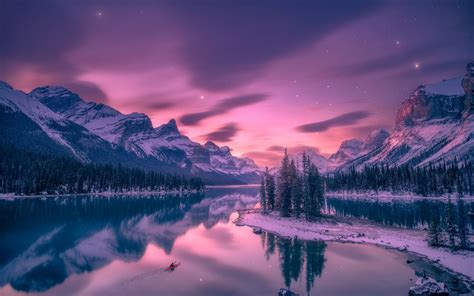 Download Wallpapers Sunset Mountain Landscape Winter Alberta Canada