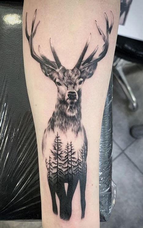 14 Best Deer In Woods Tattoo Designs Animal Tattoos For Men Deer
