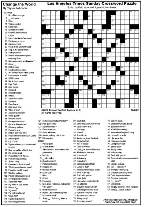 Los Angeles Times Sunday Crossword Puzzle The St Ignace News
