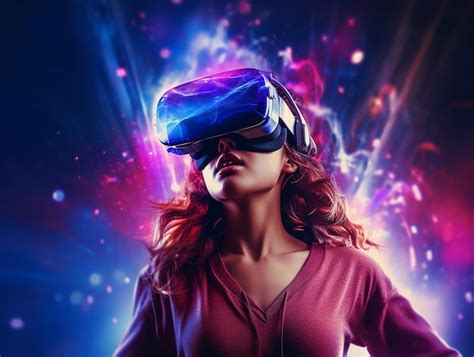 Premium Ai Image Virtual Reality Experience Woman Immersed In Neon