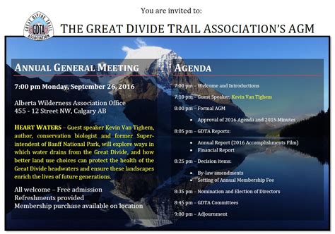 This means that a private company is no longer required to hold agm in every calendar year. 2016 Annual General Meeting | The Great Divide Trail ...