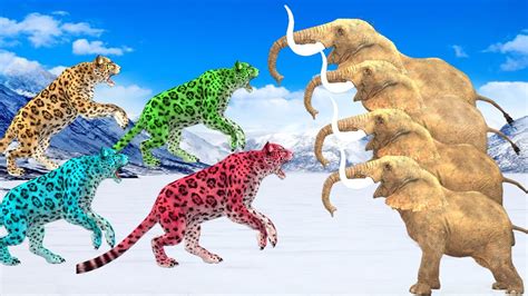 Five Elephants Vs Zombie Cheetah Fight On Snow Attack Baby Mammoth And