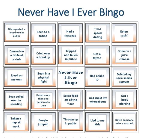 Never Have I Ever Bingo Cards To Download Print And Customize