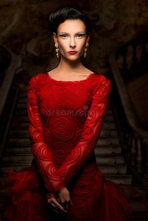 Beautiful Woman In Red Dress Stock Photo Image Of Sophisticated Dark