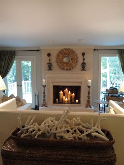 Candles In A Fireplace Living Room Traditional With