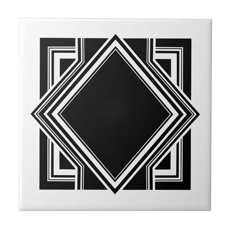 Art Deco White Black Geometric Square Element 05 Ceramic Tile Zazzle