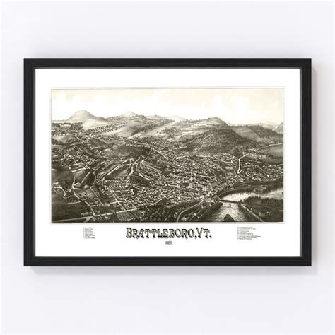 Vintage Map Of Brattleboro Vermont 1886 By Teds Vintage Art