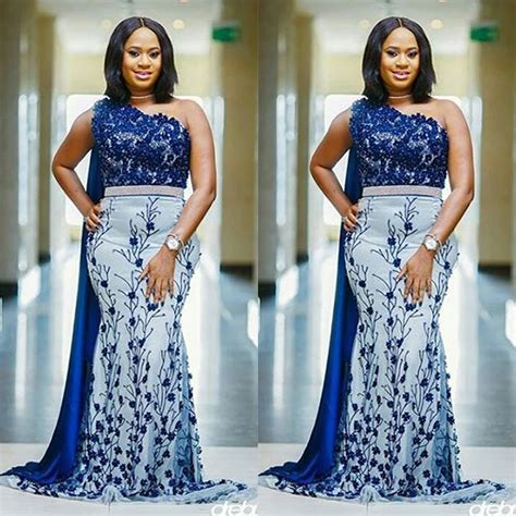Plus Size African Nigerian Royal Blue Appliques Embroidery Couture