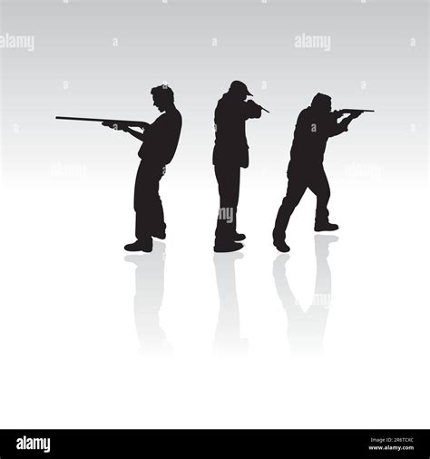 Three Silhouettes With Guns Vector Illustration Stock Vector Image