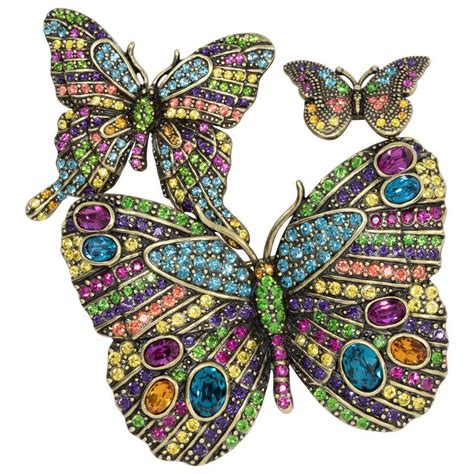 Heidi Daus Fluttering Fantasy Three Pin Colorful Crystal Butterfly Set