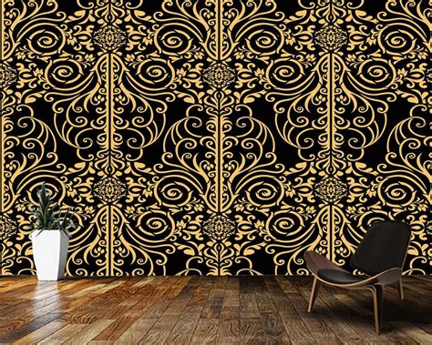 Custom 3d Wallpapergold And Black Vintage Damask Mural For Living Room