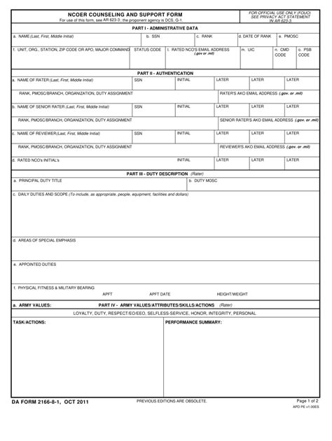 Da 2166 8 1 2011 Fill And Sign Printable Template Online Us Legal Forms