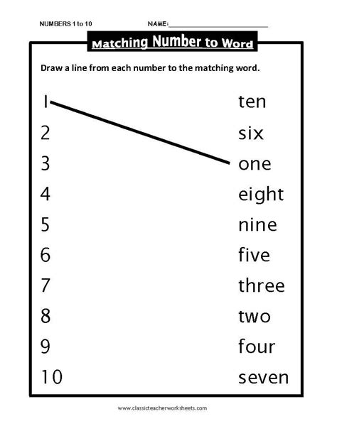 Numbers 1 To 10 Matching Number To Word Draw A Line From Each Number