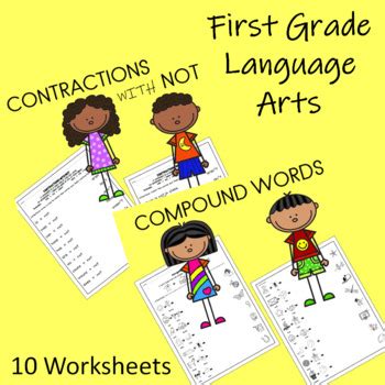 Includes word lists, puzzles, abc order sorts. First Grade Language Arts Worksheets (10 pages) | TpT