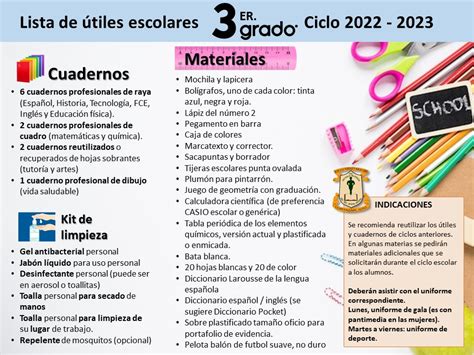 Lista De útiles Escolares Para 3er Grado Ciclo Escolar 2022 2023 Esiam