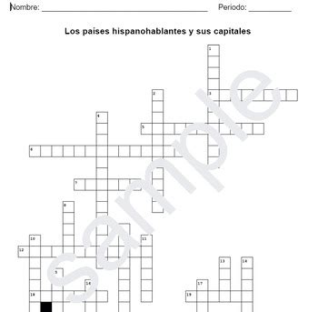 Crossword puzzle Crucigráma Los países hispanohablantes y sus capitales