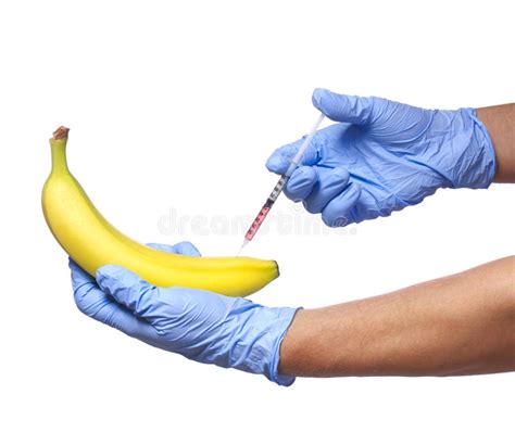 Gmo Food Injection Into Banana Isolated On White Background