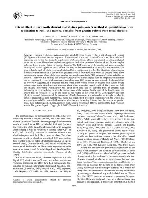 PDF Tetrad Effect In Rare Earth Element Distribution Patterns A