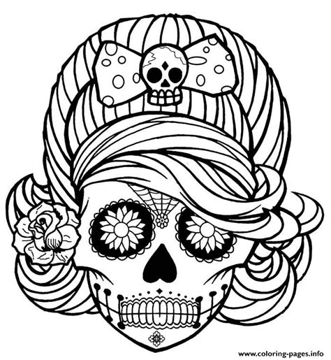 Today, coloring pages for adults are very popular. Girl Skull Cute Adult Coloring Pages Printable