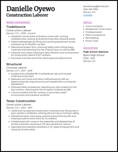 5 Construction Worker Resume Examples For 2023 Construction Worker