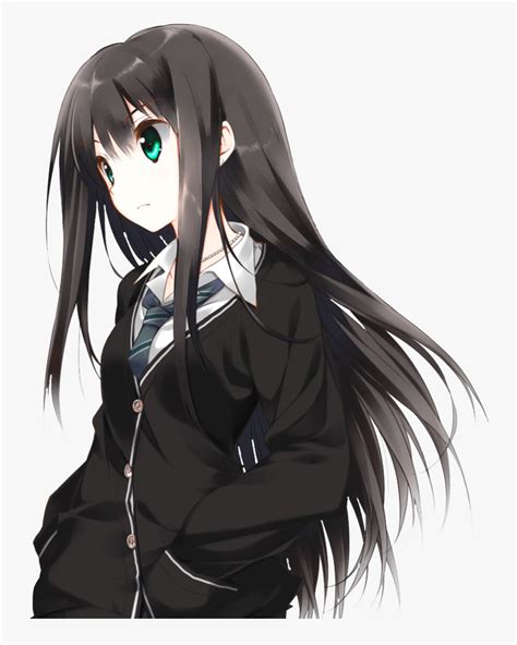 Anime Girl With Brown Hair And Green Eyes Clipart Images Serious Black Hair Anime Girl Free
