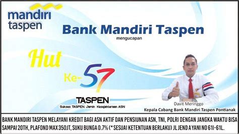 Kalo rop menurut orang di bank mantap itu supervisor marketing gan. Bank Mandiri Taspen Mengucapkan Selamat HUT Ke-57 PT ...