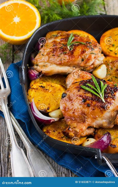Roasted Chicken With Oranges And Herbs Stock Image Image Of Delicious