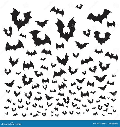 Flying Halloween Bat Cave Bats Flock Silhouette Fly At Sky Scary