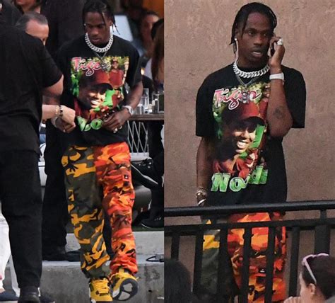 Travis scott wearing a black chest patched denim shirt by. SPOTTED: Travis Scott in Tiger Woods T-Shirt & Rokit Camo Pants - PAUSE Online | Men's Fashion ...