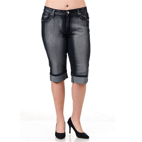L SQUARE Womens Plus Size Stretch BLACK Denim Jeans Capri Pants Size Walmart Com